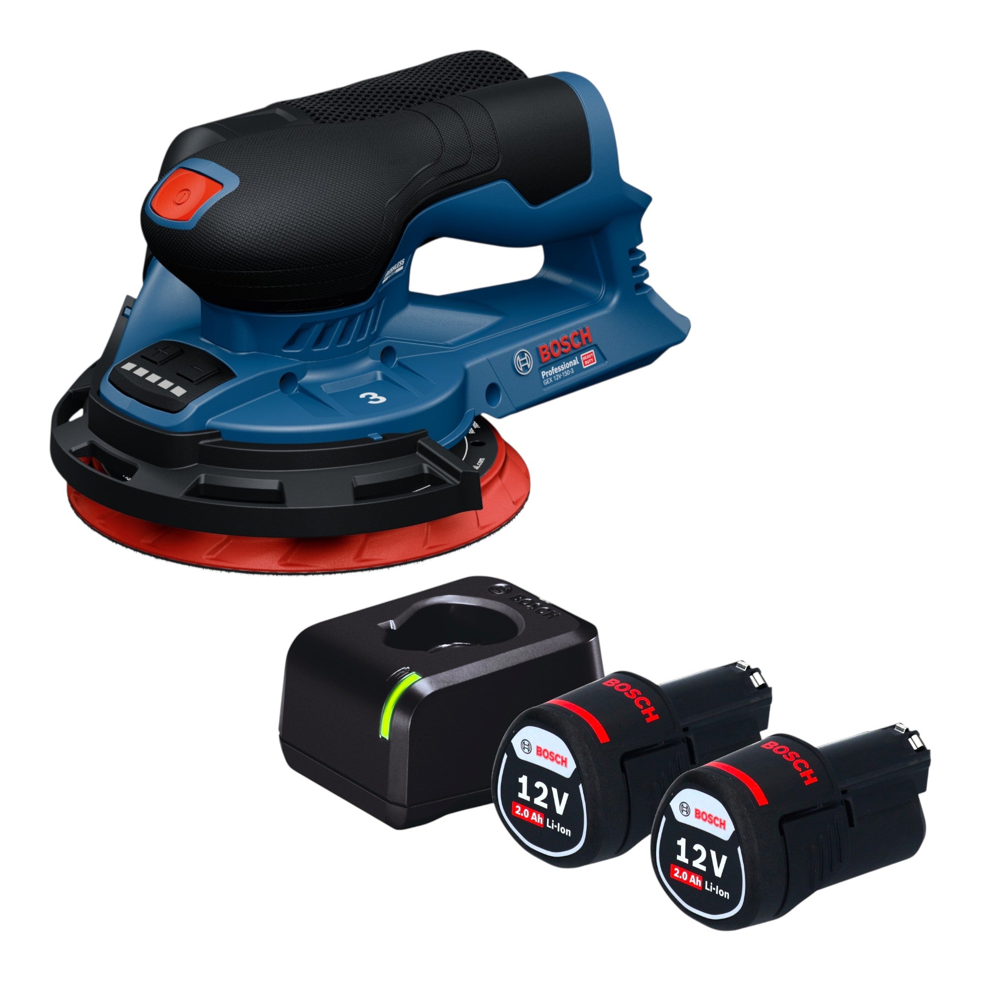 Bosch GEX 12V 150 3 Professional Akku Exzenterschleifer 12 V 150 mm Brushless 2x Akku 2 0 Ah Ladegeraet 0 - toolbrothers