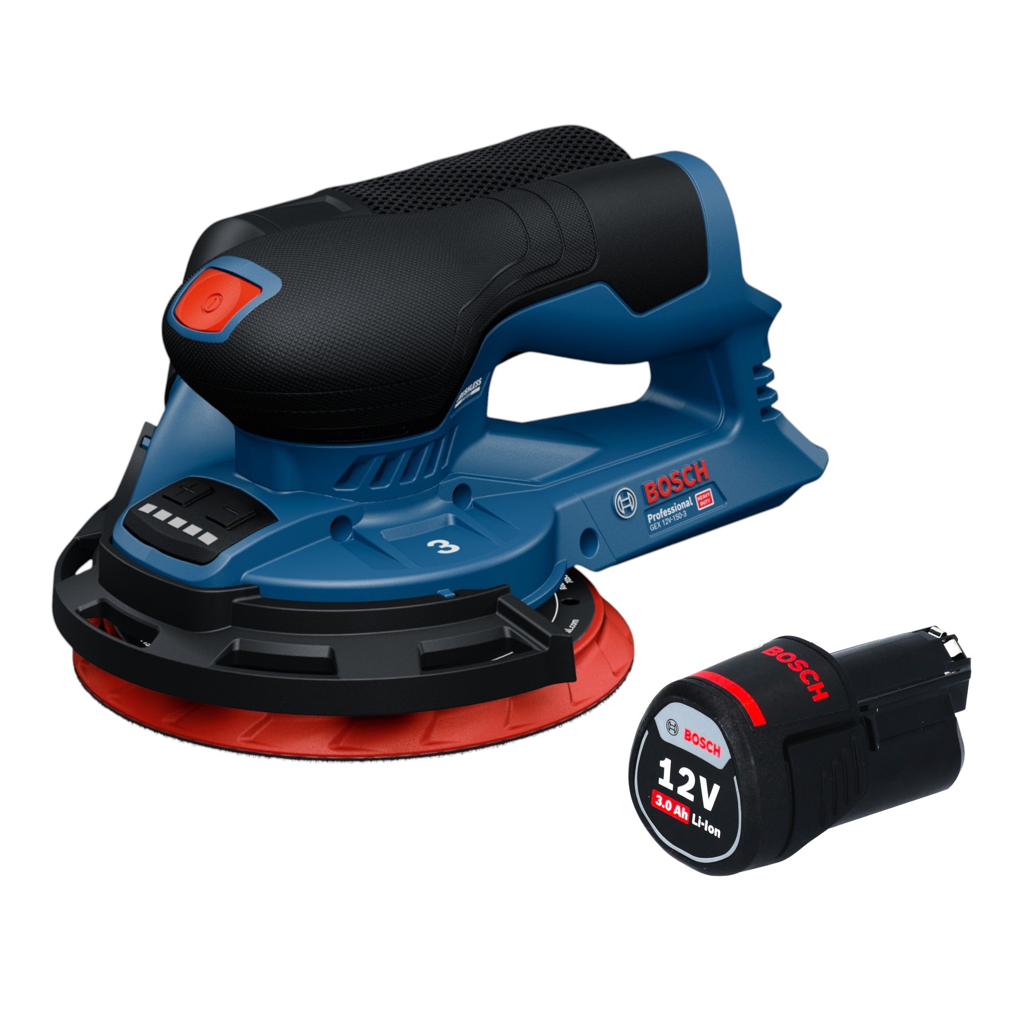 Bosch GEX 12V 150 3 Professional Akku Exzenterschleifer 12 V 150 mm Brushless 1x Akku 3 0 Ah ohne Ladegeraet 0 - toolbrothers