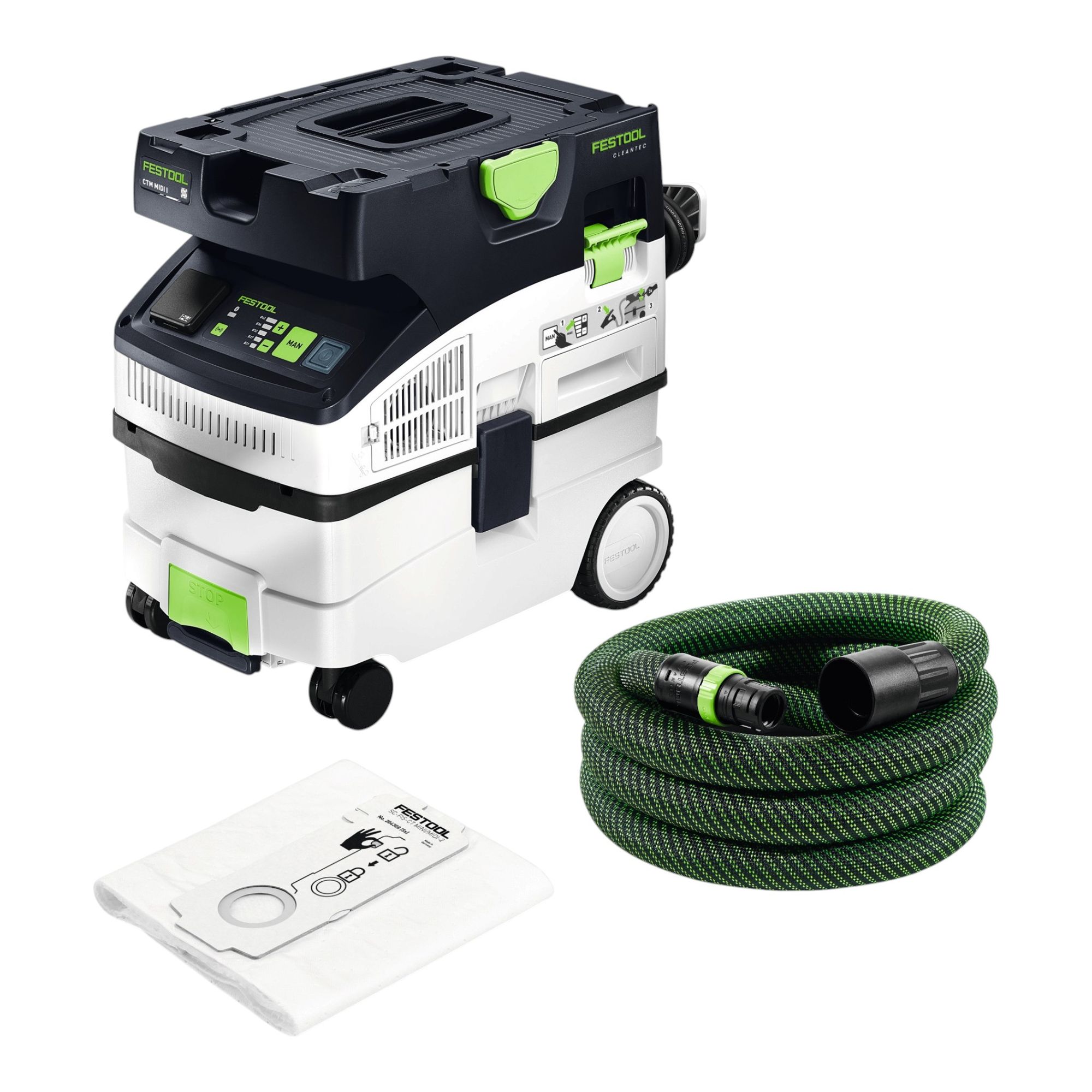 Festool CTM MIDI ETS EC GR FIS Combo Set Staubfrei 578866 mit Absaugmobil Exzenterschleifer 60 tlg Schleifmittel Set Systainer 2 - toolbrothers