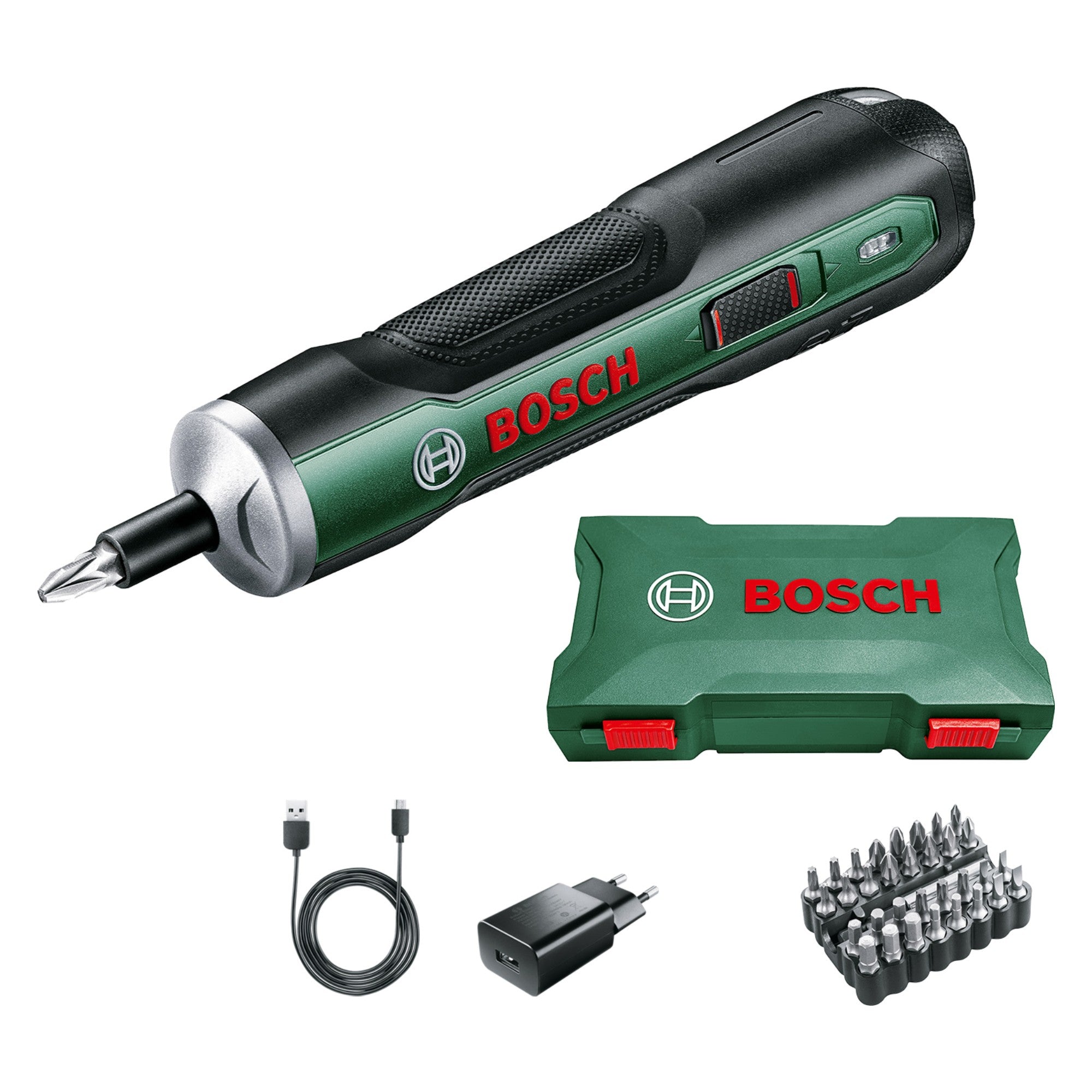 Bosch PushDrive Akku Schrauber 3 6 V 5 Nm 06039C6000 integrierter 1x Akku 1 5 Ah Ladegeraet 32 tlg Bit Set Koffer 0 - toolbrothers