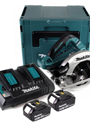 Makita DHS 782 PT2J Akku Handkreissäge 36V (2x18V) 190 mm Brushless im Makpac + 2x 5,0 Ah Akku + Doppelladegerät - Toolbrothers