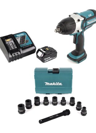 Makita DTW 450 RT1 18V Akku Schlagschrauber 1/2“ 440Nm 18V + 1x Akku 5,0Ah + Schnellladegerät + Steckschlüssel Nuss Set 9 tlg. + Verlängerung 150mm - ohne Koffer - Toolbrothers