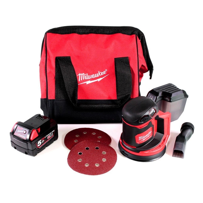 Milwaukee M18 BOS125-501B Akku Exzenterschleifer 18V 125mm + 1x Akku 5,0Ah + Tasche - ohne Ladegerät - Toolbrothers