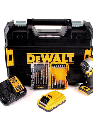 Clé à chocs sans fil DeWalt DCF 887 L1 18V 205Nm 1/4" sans balais + jeu de 19 forets + 1x batterie 3,0Ah + chargeur rapide + TSTAK