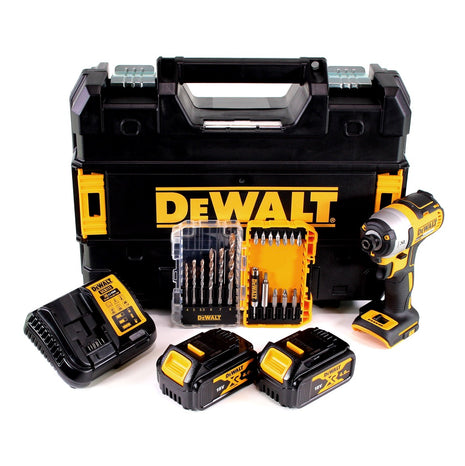 Clé à chocs sans fil DeWalt DCF 887 M2 18V 205Nm 1/4" sans balais + jeu de 19 forets + 2x batterie 4,0Ah + chargeur rapide + TSTAK