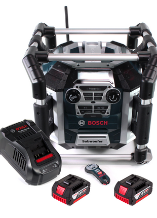 Bosch GML 50 cargador de radio de batería radio de obra 18V 50W IP54 + 2x baterías 5.0Ah + cargador