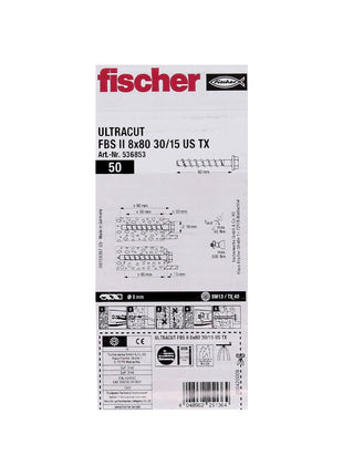 Fischer ULTRACUT FBS II Vis à béton 8x80mm 30/15, 50 pcs. Douille hexagonale SW13, Rondelle crantée TX40 ( 536853 )