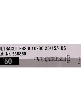 Fischer tornillos para hormigón ULTRACUT FBS II 10x80mm 25/15/- 50 piezas cabeza hexagonal SW15 (536860)