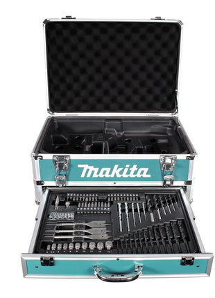 Taladro percutor inalámbrico Makita HP 457 DWEX4 18V 42Nm Serie G + 2x baterías 1,5Ah + cargador + juego de brocas 70 piezas + estuche