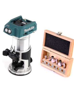 Fresadora multifuncional inalámbrica Makita DRT 50 Z 18V solo sin escobillas + juego de fresas 8 mm 6 piezas - sin batería, sin cargador