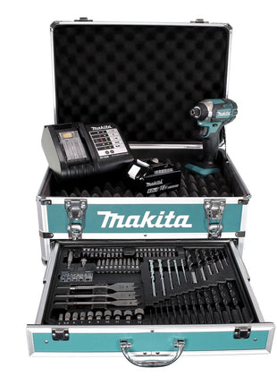 Makita DTD 152 SGX4 Akku Schlagschrauber 18V 165Nm 1/4" + 1x Akku 6,0Ah + Ladegerät + 70tlg. Bit Bohrer Set + Koffer