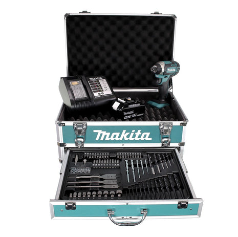 Makita DTD 152 SGX4 llave de impacto inalámbrica 18V 165Nm 1/4" + 1x batería 6.0Ah + cargador + juego de brocas 70 piezas + estuche