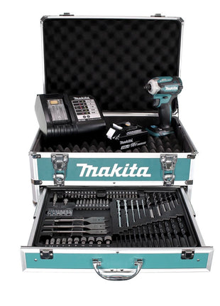 Makita DTD 171 SFX4 clé à chocs sans fil 18 V 180 Nm 1/4" sans balais + 1 batterie 3,0 Ah + chargeur + jeu de 70 forets + mallette