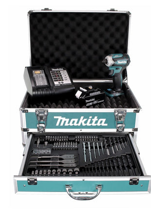 Makita DTD 171 STX4 clé à chocs sans fil 18 V 180 Nm 1/4" sans balais + 1 batterie 5,0 Ah + chargeur + jeu de 70 forets + mallette