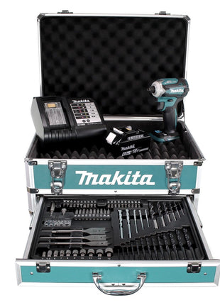 Makita DTD 171 SGX4 Akku Schlagschrauber 18 V 180 Nm 1/4" Brushless + 1x Akku 6,0 Ah + Ladegerät + 70 tlg. Bit Bohrer Set + Koffer