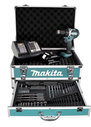 Makita DDF 484 STX4 Clé à choc sans fil 18V 54Nm Brushless + 1x batterie 5,0Ah + chargeur + 70tlg. Jeu de forets à embouts + Coffret