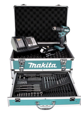 Makita DDF 483 SGX4 Akku Bohrschrauber 18V 40Nm Brushless + 1x Akku 6,0Ah + Ladegerät + 70tlg. Bit Bohrer Set + Koffer