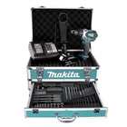 Taladro percutor inalámbrico Makita DHP 458 SGX4 18 V 91Nm + 1x batería 6,0Ah + cargador + 70 piezas. Juego de brocas + estuche