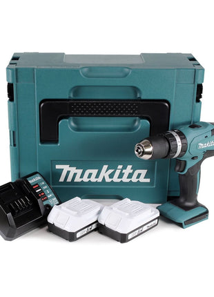 Makita HP 457 DWEJ taladro percutor inalámbrico 18V 42Nm Serie G + 2x baterías 1,5Ah + cargador + inserto + Makpac