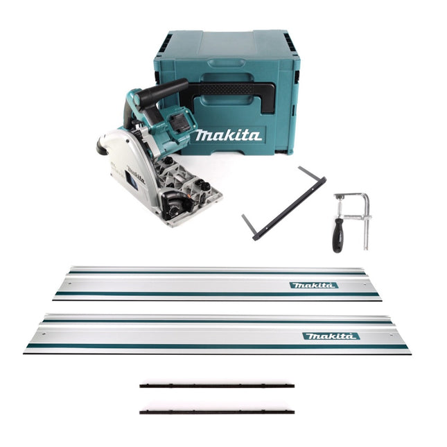 Makita DSP 600 ZJ cordless plunge-cut saw 36V (2x 18V) brushless + 2x guide rail + screw clamps + guide rail connector + rip fence ( 165447-6 ) + Makpac - without battery, without charger