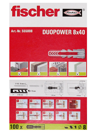 Fischer Chevilles à expansion DUOPOWER 8x40mm, 100 pcs. ( 555008 )