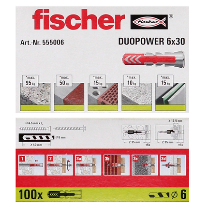 Taco de expansión Fischer DUOPOWER 6x30mm 100 piezas (555006)