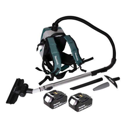 Aspirador de mochila a batería Makita DVC 261 MX15 36V (2x 18V) 2L sin escobillas + 2x batería 4.0Ah - sin cargador