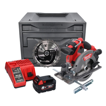 Sierra circular a batería Milwaukee M18 CCS55-501M 18 V 165 mm + 1x batería 5,0 Ah + cargador + hoja de sierra + M-Box