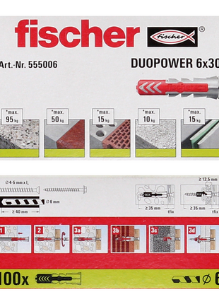 Taco de expansión Fischer DUOPOWER 6x30mm 200 piezas (2x 555006)