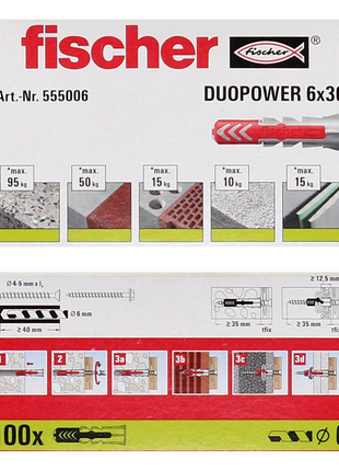 Taco de expansión Fischer DUOPOWER 6x30mm 1000 piezas (10x 555006)