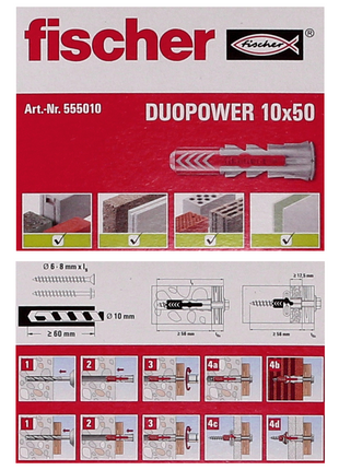 Taco de expansión Fischer DUOPOWER 10x50mm 100 piezas (2x 555010)