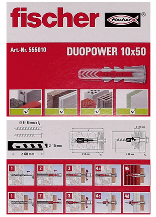 Taco de expansión Fischer DUOPOWER 10x50mm 250 piezas (5x 555010)