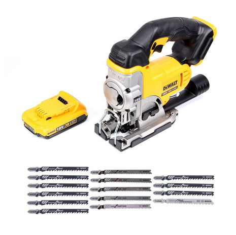 Sierra de calar inalámbrica DeWalt DCS 331 N 18V + 1x batería 2.0Ah + 15x hojas de sierra de calar - sin cargador