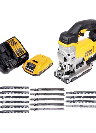 Sierra de calar a batería DeWalt DCS 331 D1 18V + 1x batería 2.0Ah + cargador + 15x hoja de sierra de calar