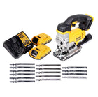 Sierra de calar a batería DeWalt DCS 331 D2 18V + 2x baterías 2.0Ah + cargador + 15x hoja de sierra de calar