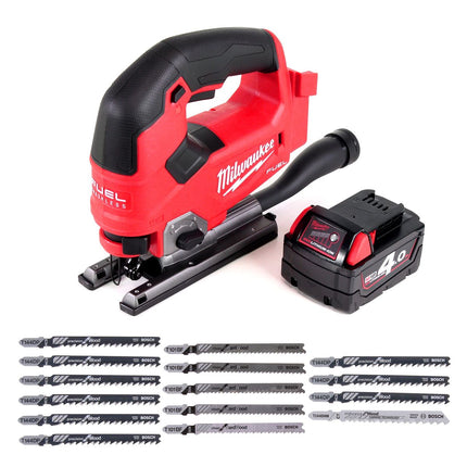 Sierra de calar Milwaukee M18 FJS-401 18V sin escobillas + 1x batería 4.0Ah + 16x hojas de sierra de calar - sin cargador