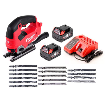 Sierra de calar Milwaukee M18 FJS-402 C 18V sin escobillas + 2x baterías 4.0Ah + cargador + 16x hojas de sierra de calar
