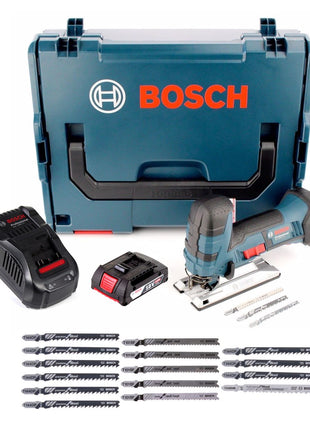 Bosch GST 18 V-LI S Akku Stichsäge 18V + 1x Akku 2,0Ah + Ladegerät + 18x Sägeblatt + L-Boxx