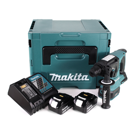 Taladro percutor a batería Makita DHR 242 RTJ 18V 2.0J SDS-plus sin escobillas + 2x batería 5.0Ah + cargador + Makpac