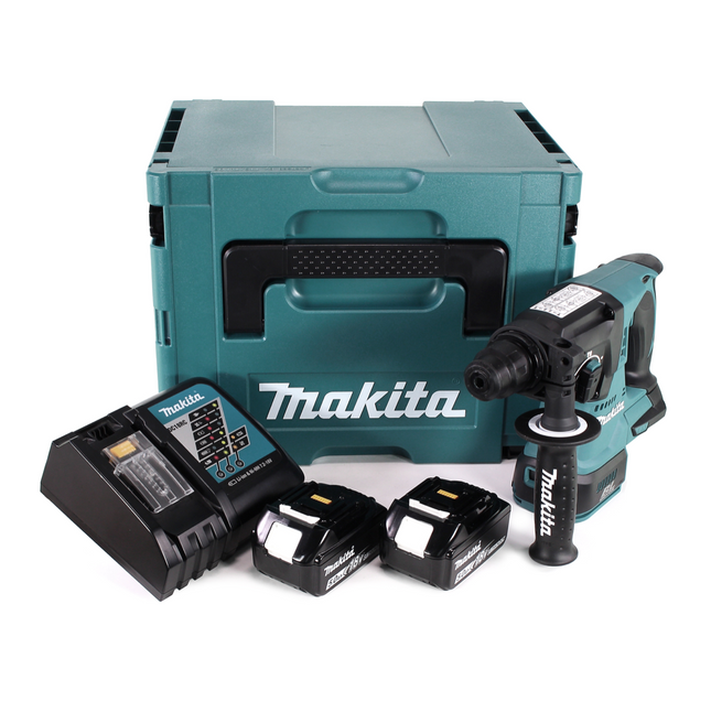 Martillo perforador sin cable Makita DHR 242 RTJ 18V 2.0J SDS-plus Brushless + 2x batería recargable 5.0Ah + cargador + Makpac