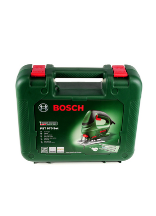 Sierra de calar DIY Bosch PST 670 (CT) 500W + Juego de hojas de sierra de calar Bosch 15 piezas. + maleta