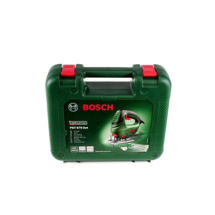 Sierra de calar DIY Bosch PST 670 (CT) 500W + Juego de hojas de sierra de calar Bosch 15 piezas. + maleta