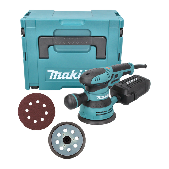 Lijadora excéntrica Makita BO 5041 J 300 W 125 mm + plato lijador + 10x papel de lija grano 80 + Makpac