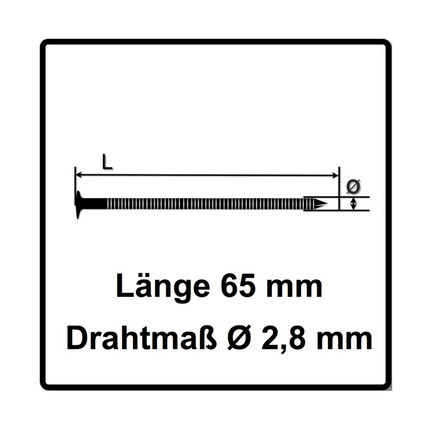 Clavadora de bobina de aire comprimido Bostitch IC70-1-E CT38-70 mm 4,9-7,0 bar + clavos de bobina 2,8 x 65 mm vástago de anillo en blanco