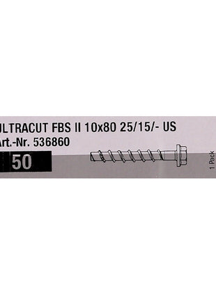 Tornillos para hormigón Fischer ULTRACUT FBS II 10x80mm 25/15/- 100 piezas Cabeza hexagonal SW15 (2x 536860) + Makita NEMESIS 2 SDS-Plus 10x215mm (B-58213)