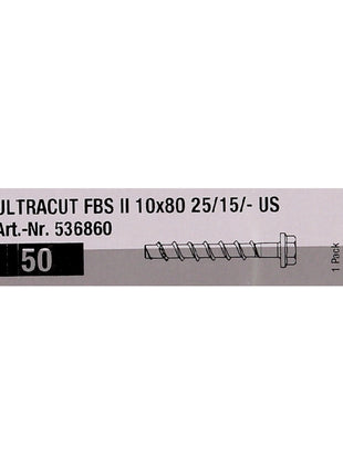 Tornillos para hormigón Fischer ULTRACUT FBS II 10x80mm 25/15/- 200 piezas Cabeza hexagonal SW15 (553687) + Makita NEMESIS 2 SDS-Plus 10x215mm (B-58213)