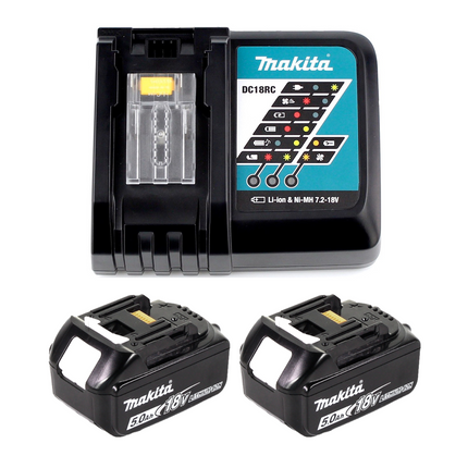 Taladro percutor a batería Makita DHR 182 RWTJ 18V 1.7J SDS-plus sin escobillas + 2x batería 5.0Ah + cargador + aspiración + Makpac
