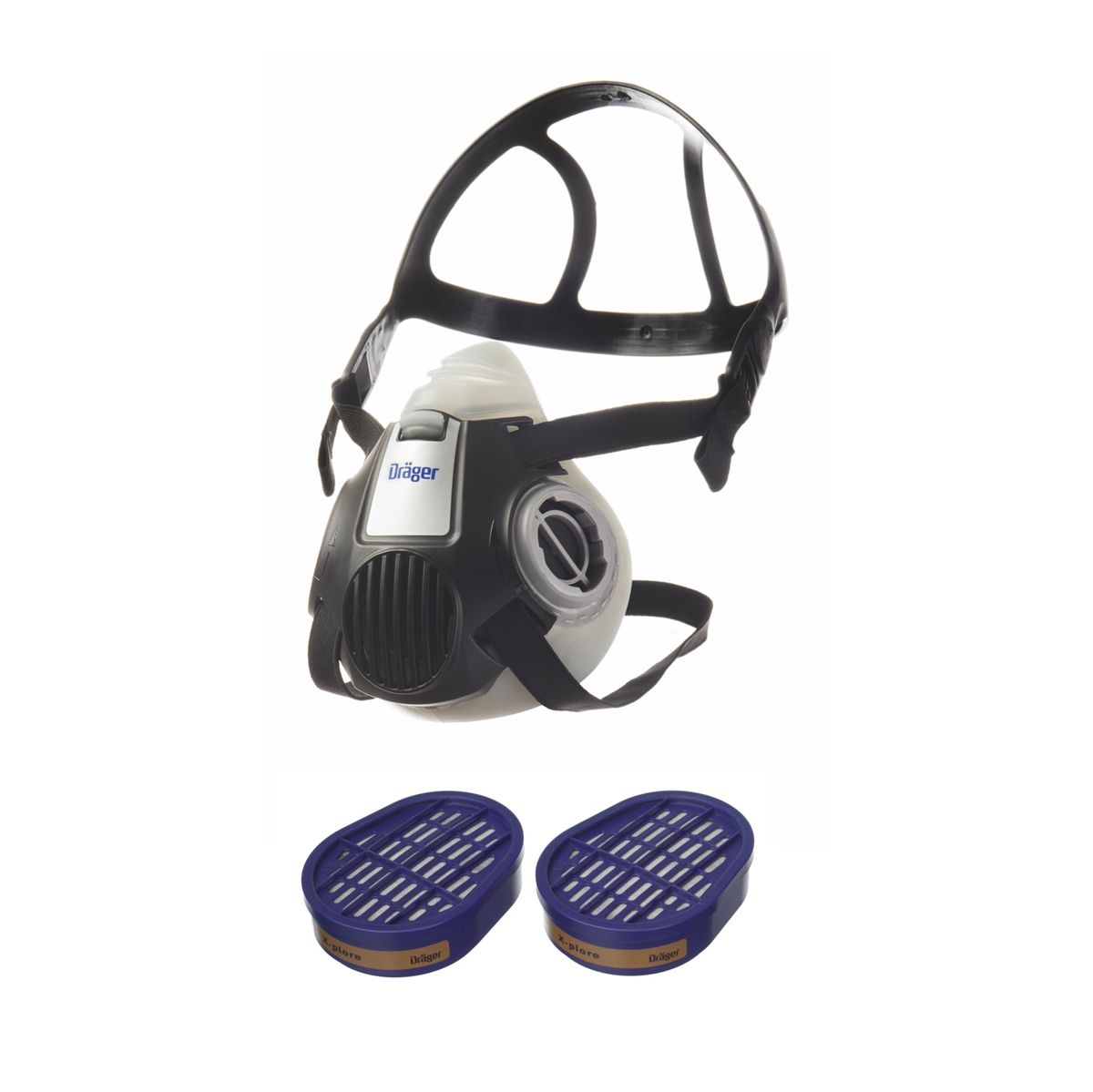 Máscara respiratoria Dräger X-plore 3300 M media máscara para filtro de bayoneta tamaño M + 2x filtro de gas X-plore A2 filtro de bayoneta (6738873)