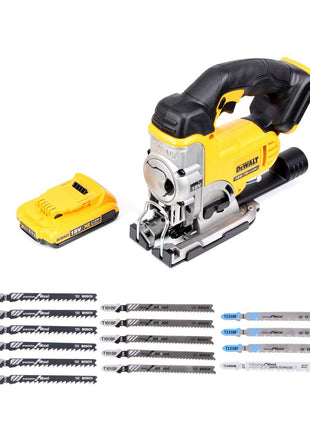 Sierra de calar inalámbrica DeWalt DCS 331 N 18V + 1x batería 2.0Ah + 15x hojas de sierra de calar - sin cargador