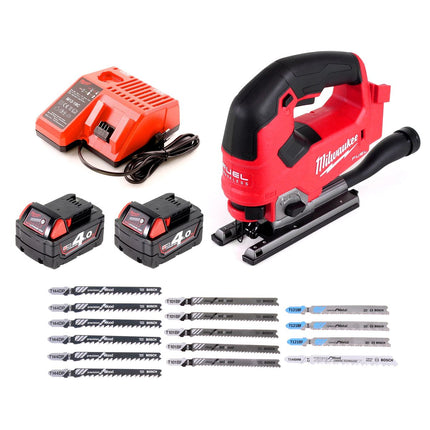 Sierra de calar Milwaukee M18 FJS-402 C 18V sin escobillas + 2x baterías 4.0Ah + cargador + 16x hojas de sierra de calar